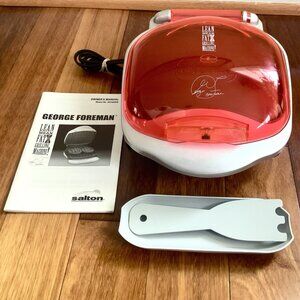 George Foreman Red Electric Grill Bun Toast & Burger Cooker GR10ABW W/Drip Tray